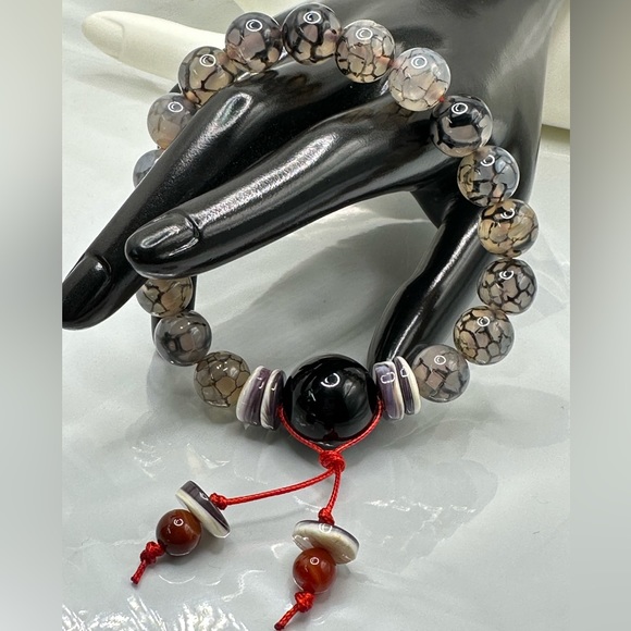 DRAGONS VEINS + ONYX NATURAL STONES BRACELET size 7.5” - Picture 6 of 13